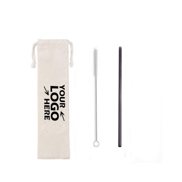 Black Drinking Straws Set with Cleaning Brush